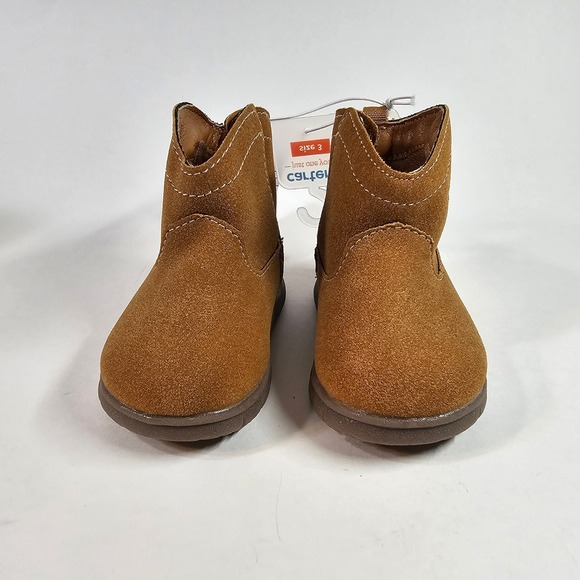 Carter's Kids Ankle Boots Brown Faux Suede Western Gold Star Toddler Size 3 - Picture 2 of 6